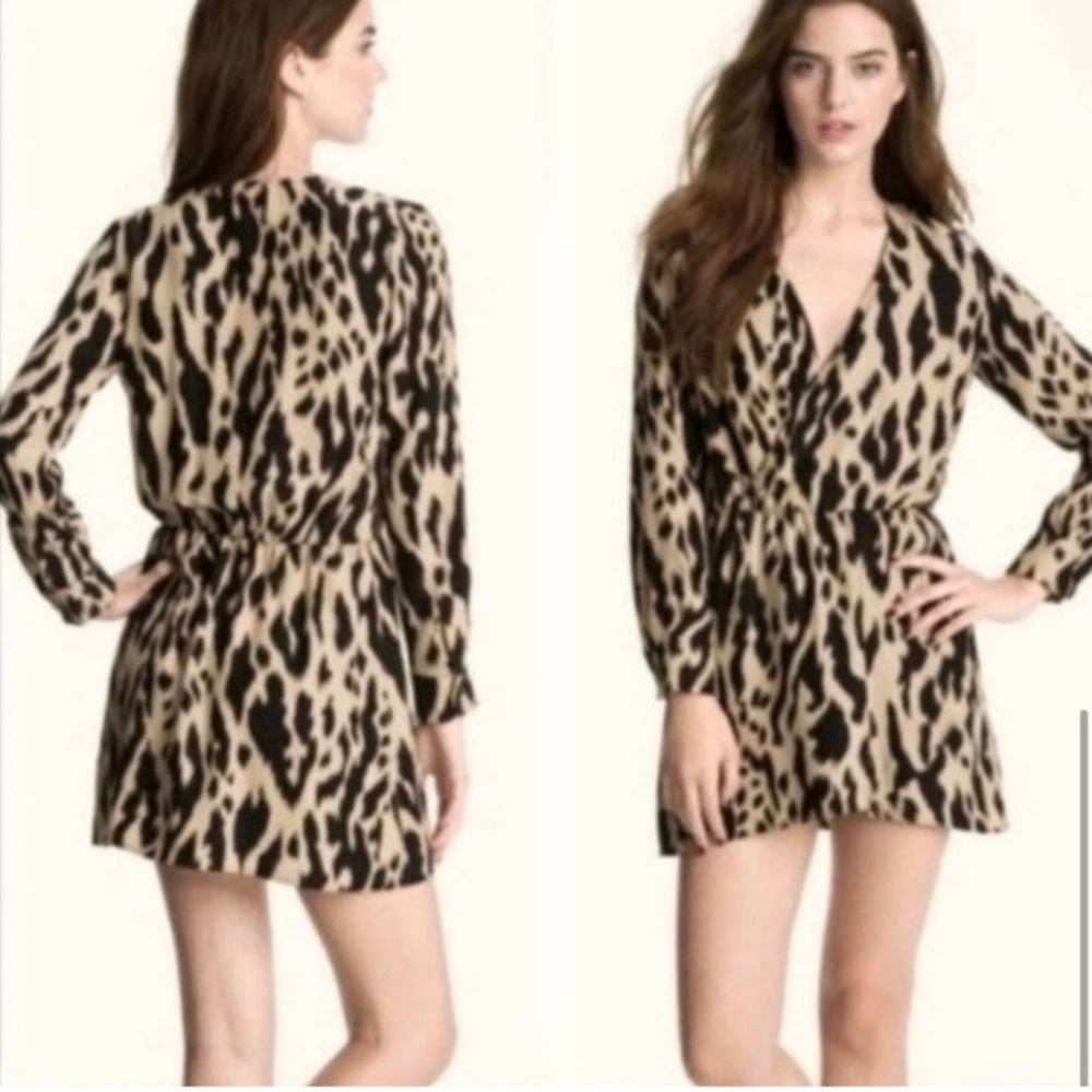 Parker Silk Leopard animal Print Wrap Mini Mob wife Dress Size s
